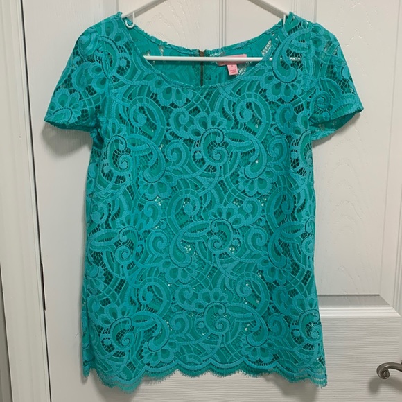 Lilly Pulitzer Teal Lace Top - Picture 1 of 4